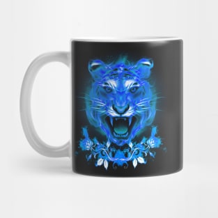 Blue Fire Tiger Cat And Roses Mug